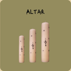 Heka ritual pillar candles with sacred symbols monthly candle subscription by Pau Malo